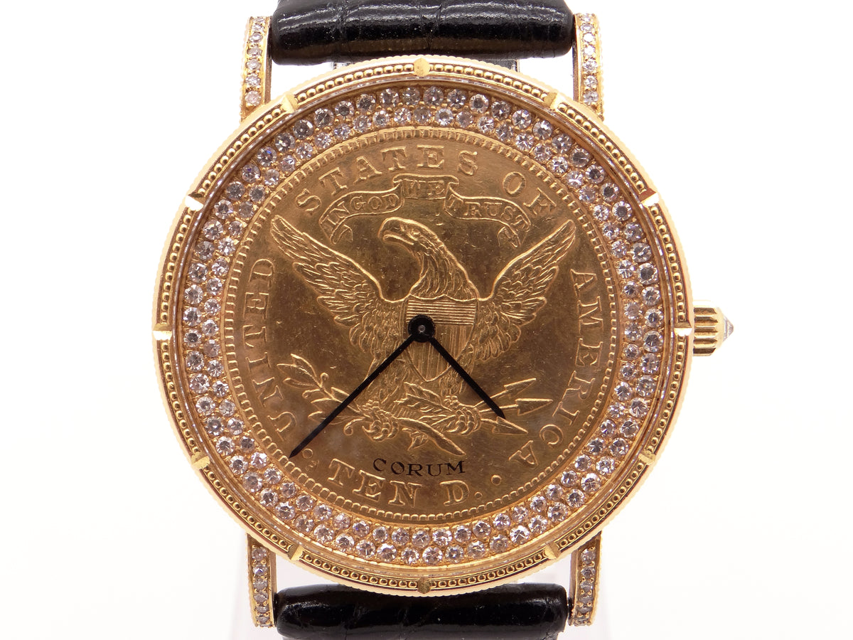 Corum 10 1880 Liberty Gold Coin Diamond 18k Gold Watch