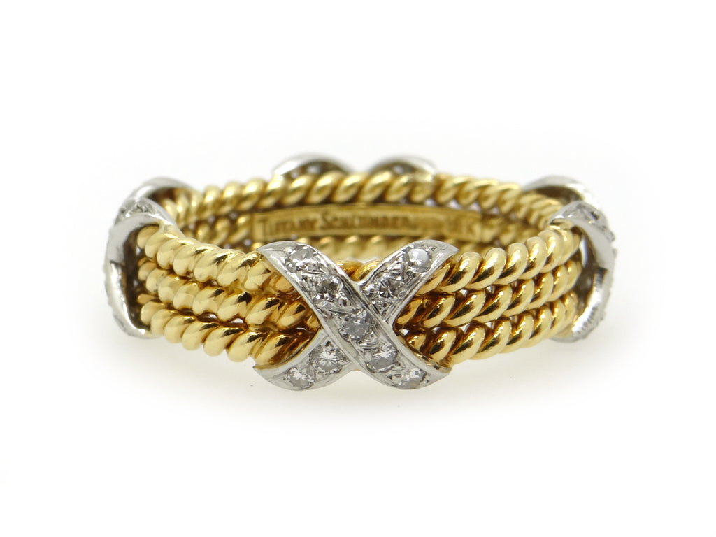 Tiffany Co Schlumberger 18k Plat Three Row X Diamond Ring Sz 6