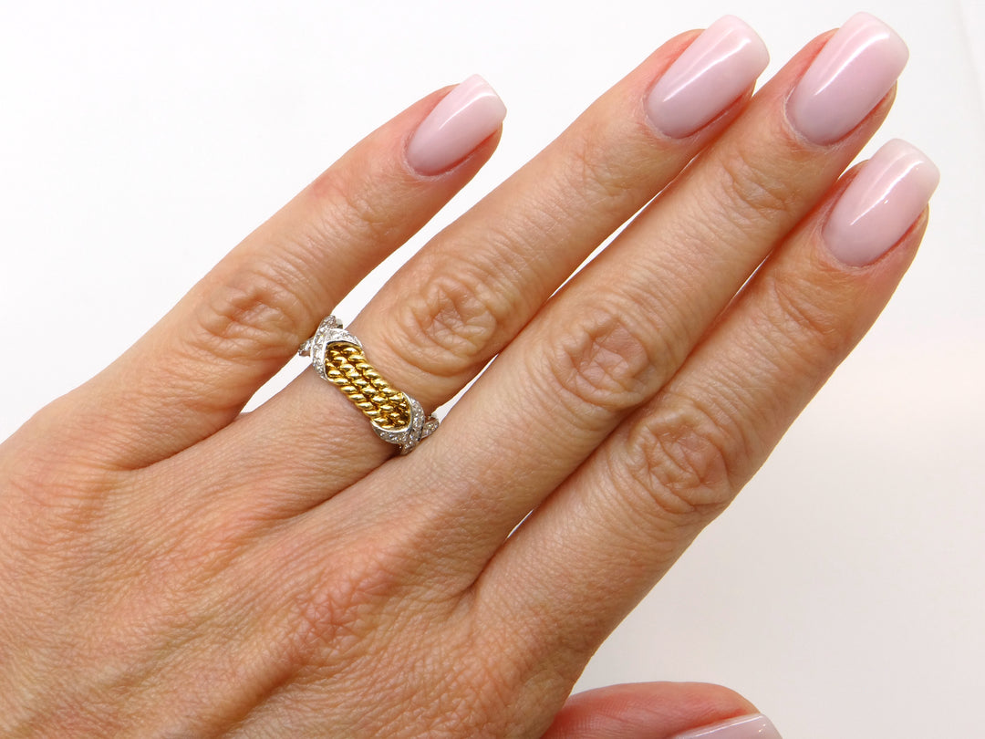 Tiffany Co Schlumberger 18k Plat Three Row X Diamond Ring Sz 6 Tiffany Co Schlumberger 18k Plat Three Row X Diamond Ring Sz 6