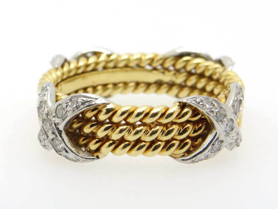 Tiffany Co Schlumberger 18k Plat Three Row X Diamond Ring Sz 6