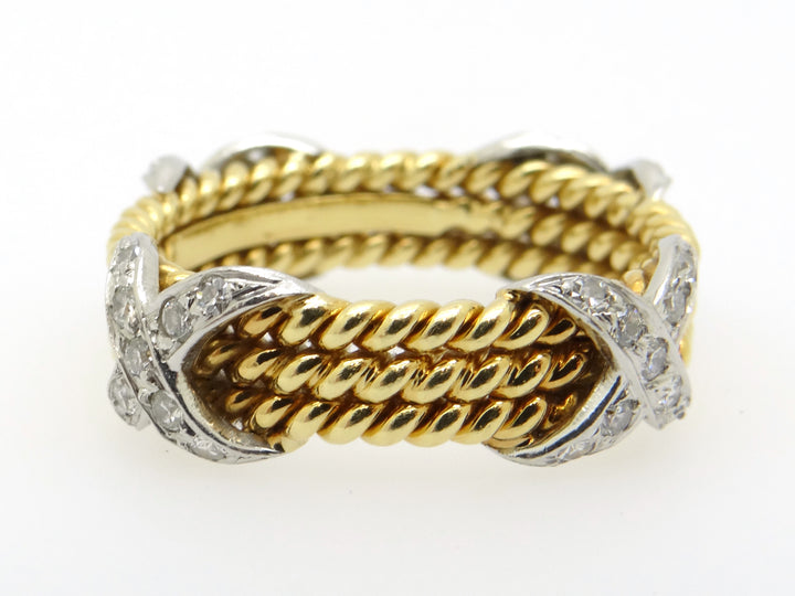 POLYTERON chopped ring Tiffany GUCCI 18号 Tiffany Co Schlumberger 18k Plat Three Row X Diamond Ring Sz 6