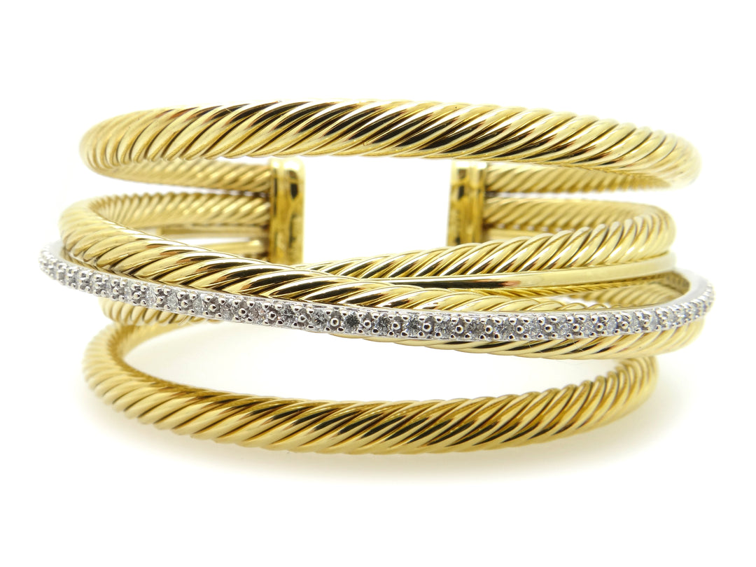 David Yurman 18k Gold Diamond Row Crossover Bracelet – Cileone - Main Image