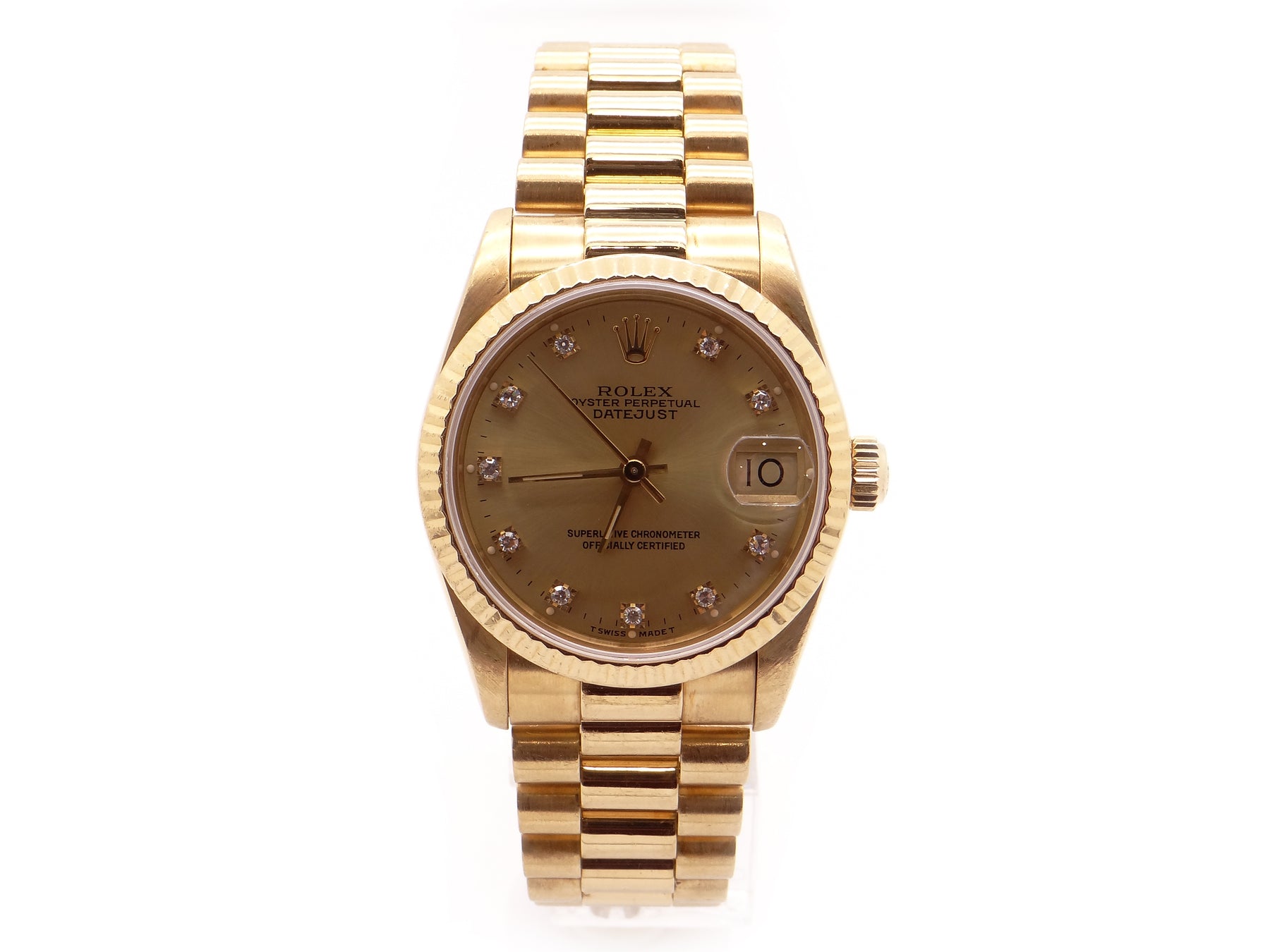 Rolex 18K Gold President Datejust 31MM Diamond Dial Watch 68278 – Cileone  Jewelers