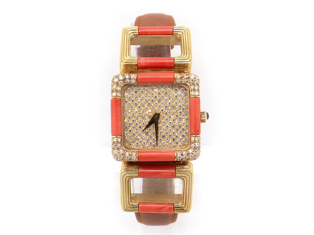 DeLaneau 18k Gold 3ct Diamond Coral Dress Watch Cileone Jewelers